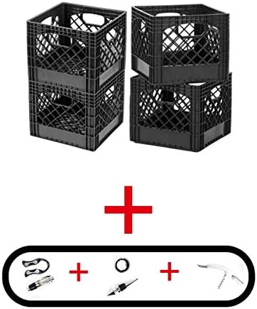 Buddeez Milk Crates, 16-Quart, Black (Black, 4-Pack)