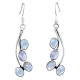 8.00ctw, Genuine Rainbow Moonstone & 925 Silver Plated Dangle Earrings Made By Sterling Silver Jewelry
