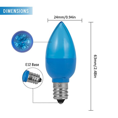 JandCase C7 Blue Light Bulbs, E12 Candelabra Base, Blue Led Chips