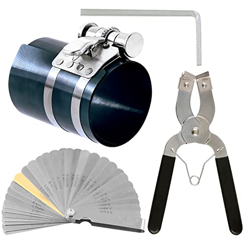 Wokape 4Pcs 4" Piston Ring Compressor Tool Set with Feeler Gauge, Car