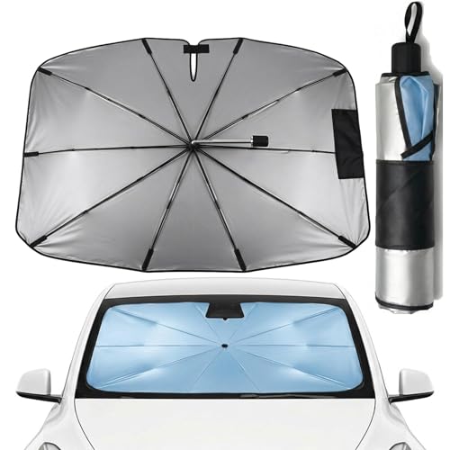 Zuquik Front Car Sun Shade 145 x 85 cm V-Opening for Cars and SUVs, Windshield Sunshade with Flexible Handle 360 Degrees, UV Block 3 Layers Odorless (Glacier Blue, L) | para Coches y SUV, Parasol Parabrisas con Mango Flexible 360 Grados, Bloqueo UV 3 Capas Sin Olor (Azul Glaciar, L)