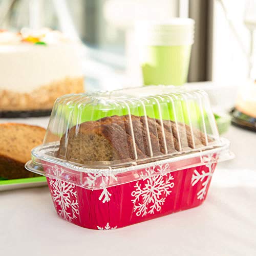 Disposable Aluminum Holiday 1 lb. Mini Loaf Pans with Clear Snap on Lid