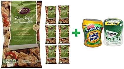 Open Nature Pita Chips Whole Wheat With Garden Herbs - 8 Oz( 7 PACK )+ Fruity Chews Gum Watermelon 1/60 Count + Trident Go Cup Spearmint 1/60 Count