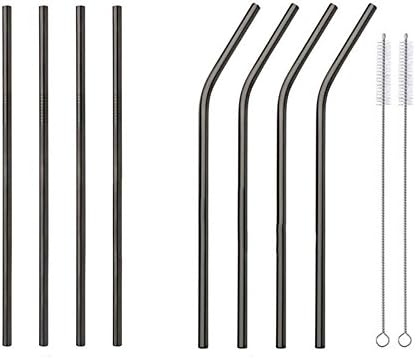 Stainless Steel Straws, 8PC Reusable Straw Long Stainless Steel Drinking Straws 20 Oz/30 Oz Cups + Cleaning Brush Food Grade 304 Stainless Steel Eco-Friendly Non-Toxic Alternative to Plastic (BK)