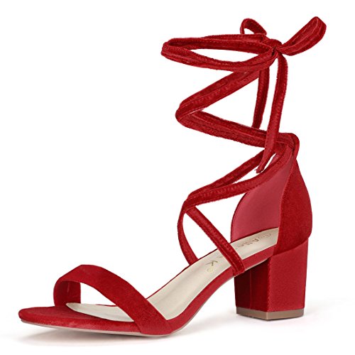 Allegra k women s open toe lace up mid chunky heeled sandals (siz…