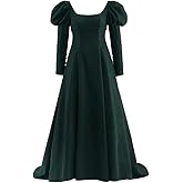 Saniplaycos Retro Empire Waist Regency Velvet Dress Green Princess Costume Edwardian Renaissance Ball Gown for Women