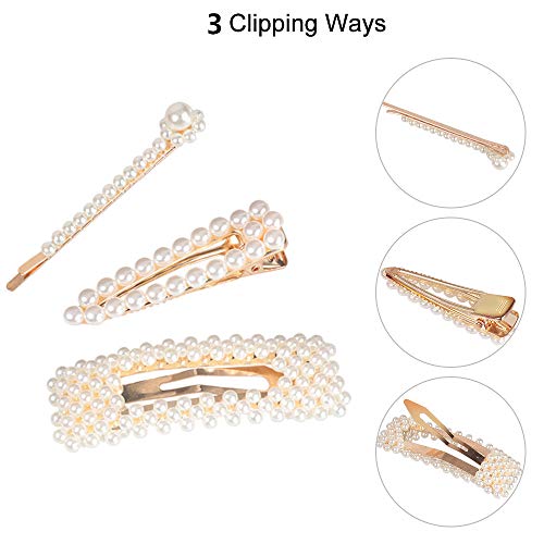 Pearl Hair Clips Pins for Women Girls - 10 pcs Fashion Decorative Hair Accessories Large Bows/Clips/Ties for Birthday Valentines Day Mother's Day Gifts and Party Wedding Daily (Style 1)