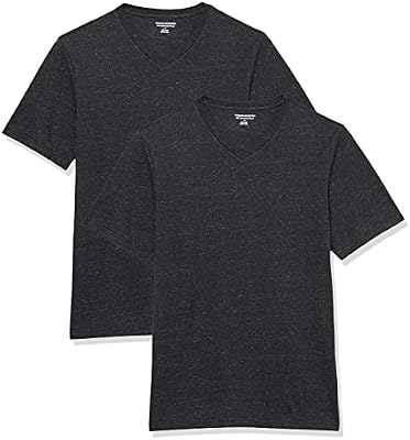 Maglietta a Maniche Corte con Scollo a V Uomo, Confezione da 2, Grigio Scuro Puntinato, M
