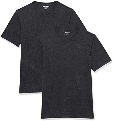 Maglietta a Maniche Corte con Scollo a V Uomo, Confezione da 2, Grigio Scuro Puntinato, M