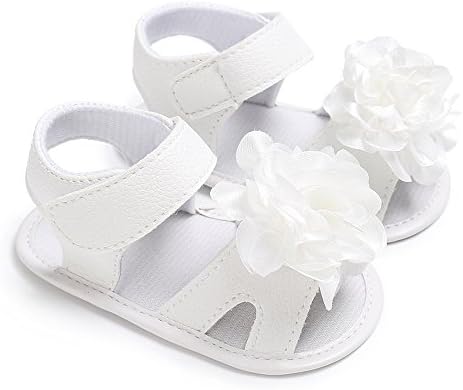Antheron Baby Girls Sandals Anti-Slip Rubber Sole Summer Flowers Toddler Walking Shoes (White,12-18Month)