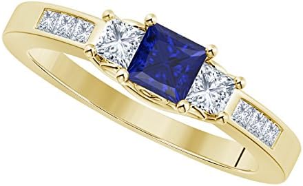 Women's Jewelry 14k Yellow Gold Plated Alloy 1.50CT Highest Quality Princess Cut CZ Multicolor with Chanel Set Side Stones Three-Stone Wedding Band Engagement Ring Free Sizes 4 to 11