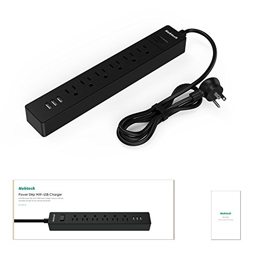 Nekteck 6Outlet Power Strip Surge Protector with 3 USB Ports, 5Foot Long Cord, Flat Plug
