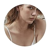 Fettero Dainty Gold Necklace Chain Handmade Beads 14K Gold Fill Boho Three Layer Chocker
