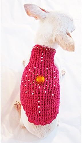 Fuchsia Pink Dog Harness with Crystal Bling-bling Accessories Unique Pet Clothes Handmade Crochet Chihuahua Clothing Puppy Dress Small Medium Big Df23 By Myknitt (XXS)