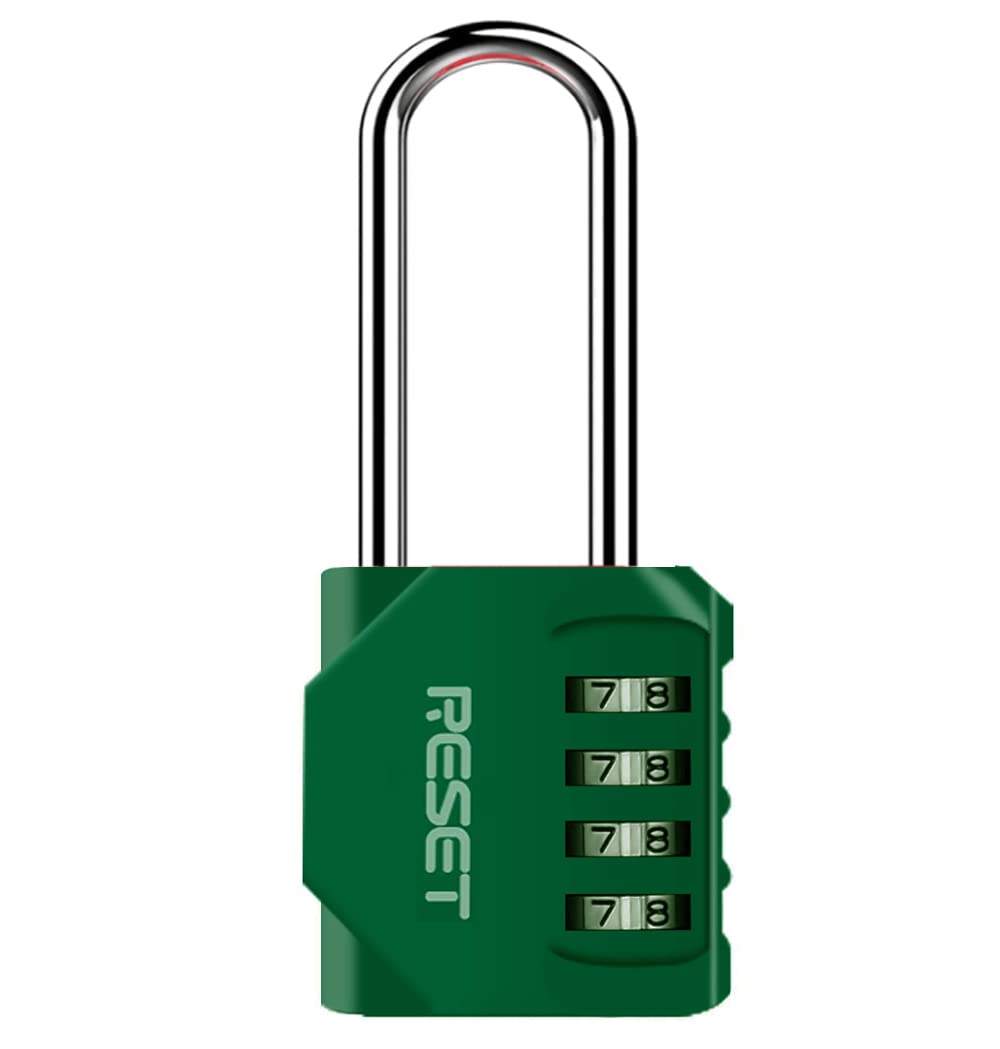RESET- 4 Digit Combination Padlock with 2.4 inch Long Shackle, Combination Lock,Outdoor Waterproof Padlock for School Gym Locker, Fence, Gate, Toolbox,Green