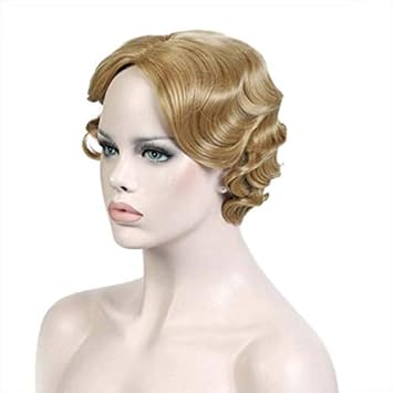 Amazon Com Short Blonde Wig Figer Wave Curly Synthetic Wigs For