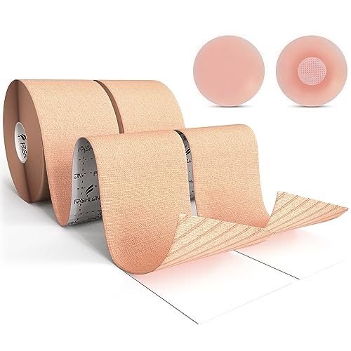 FASHLON Boob Tape (2-Roll, Safe for Sensitive Skin, Fits A-DD Cups), Boobtape for Large Breasts, Breast Tape Lift, Premium Breast Lift Tape, Body Tape for Breast, Boobytape for Breast Lift Beige