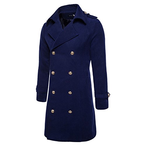 Men's Trench Coat Long Wool Blend Slim Fit Jacket Winter Double Breasted Overcoat