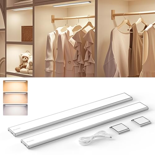 Quntis 40 cm LED Light Magnetic Cabinet with Motion Sensor, 186 LED 3 Colour 2500 mAh LED Lights Full Screen Kitchen, Under Cabinet Light for Cabinet, Hallway Basement, 2 Pieces
