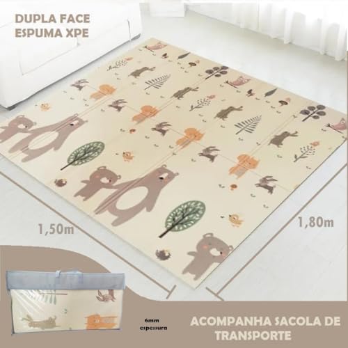Tapete Infantil Emborrachado Térmico Antiderrapante Dobrável Atividades Dupla Face 6mm 1,80x1,50m