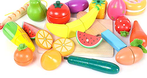 image for Fstop Labs 30 Pieces Set Pretend Play Wooden Food, Cutting Cooking Foo