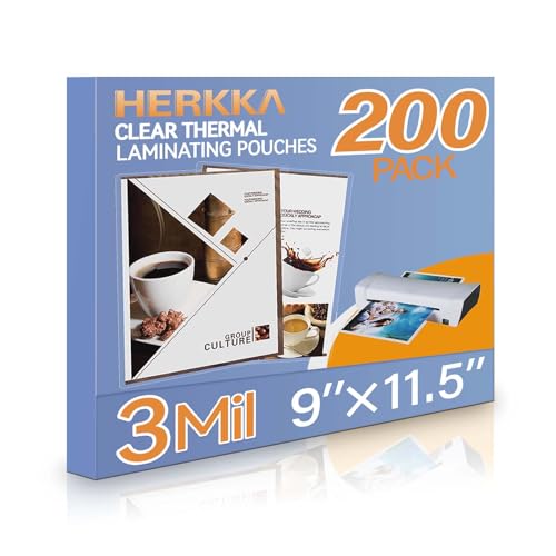 HERKKA 200 Pack Laminating Sheets, Holds 8.5 x 11 Inch Sheets, 3 Mil Clear Thermal Laminating Pouches 9 x 11.5 Inch Lamination Sheet Paper for Laminator, Round Corner Letter Size