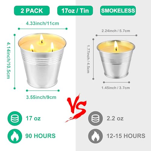 2 x 17oz Citronella Candle Outdoor Large 3-Wick Bucket Citronella Candle for Home Patio up to 240 Hours, Natural Soy Wax Lemograss Candle for Outside Garden Backyard Balcony Summer Camping