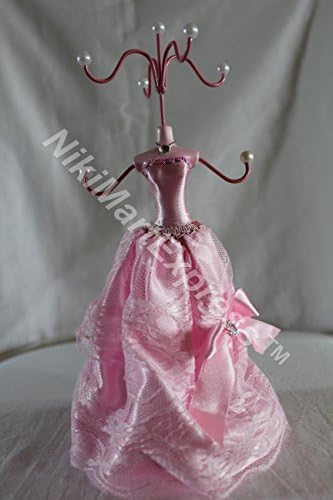 Lace Elegant Mannequin Jewelry Earring Necklace Stand Display Holder 10.5" (Pink)