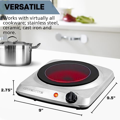 OVENTE Countertop Infrared Single Burner, 1000W Electric Hot Plate with