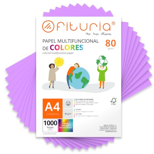 Coloured Sheets, Pack 1000 Sheets A4 80 g – Coloured Paper for Crafts, Printer, Scrapbooking – Folios Colours – Ideal Origami, Papiroflexia, Office and School (Lilac, 1000h)