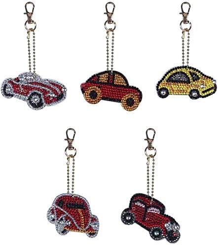 DIY Diamond Keychains, 5Pcs Mini Car Drill Pendant for Kids and Adults Resin Diamond Material, Handbag Phone Charms