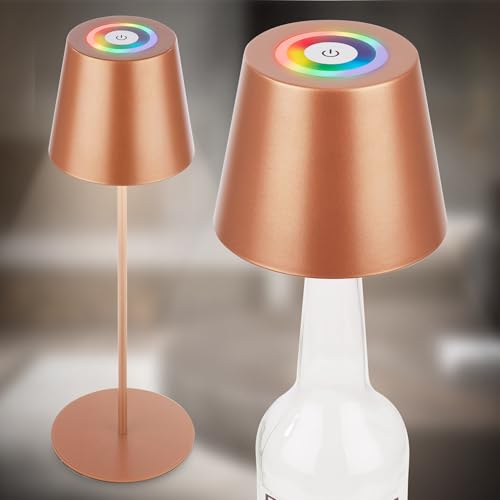 BRILONER - 3 in 1 RGBW LED Tischlampe kabellos IP44 mit Touch, dimmbar, Akku & Lichtquelle tauschbar, Nachttischlampe, Leselampe, Campinglampe, Tischleuchte, Akku Lampe, 36x12 cm, Bronzefarbig thumbnail 1