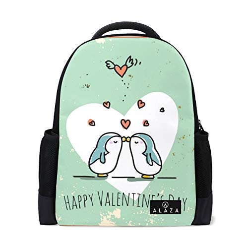 Cute Penguin Plus Heart Backpack Womens Laptop Daypack School Hiking Mens Travel Bags Student