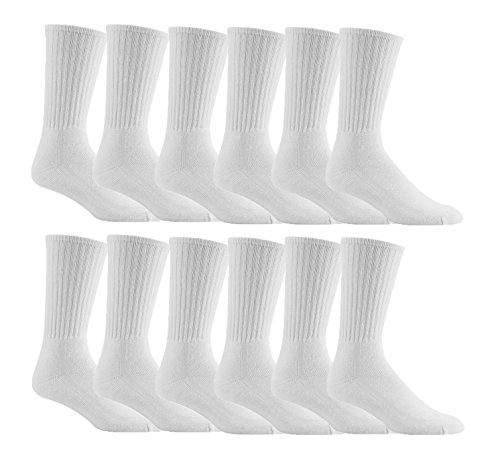 Haute Basics Men’s Soft Crew Socks, White, Size 10/13, 12 Pack