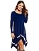 Meaneor Casual Dress for Women, Womens Long Sleeve Casual Irregular Hem Loose Tunic Shirt Dress for Her(Navy Blue,XXL)