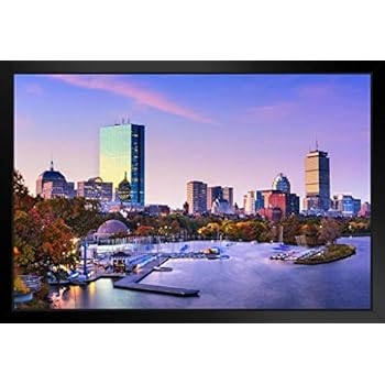 Boston Massachusetts Harbor JFK Prudential Skyline Photo Black Wood Framed Art Poster 20x14