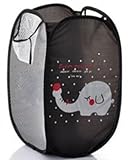 SymCool - Super Cute - Foldable Pop Up Hamper, Laundry Basket or Toy Chest for Storage - Cartoon Theme - Gray Elephant (Black)