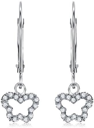 Silvercz Jewels Butterfly Shape Leverback Earing Clear Simulated Diamonds Silver Plated Rose