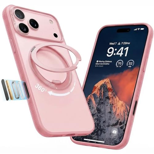 TORRAS Magnetic Lstand for iPhone 15 Pro Max Case [Compatible with MagSafe][Military-Grade Protection][Built-in Invisible Stand] Slim Hard Back Soft Edge, Pink