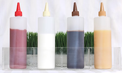Plastic Squeeze Bottles with Leak-Proof Colored Caps, 16-Oz, Set of 4 (Without Measurements)
