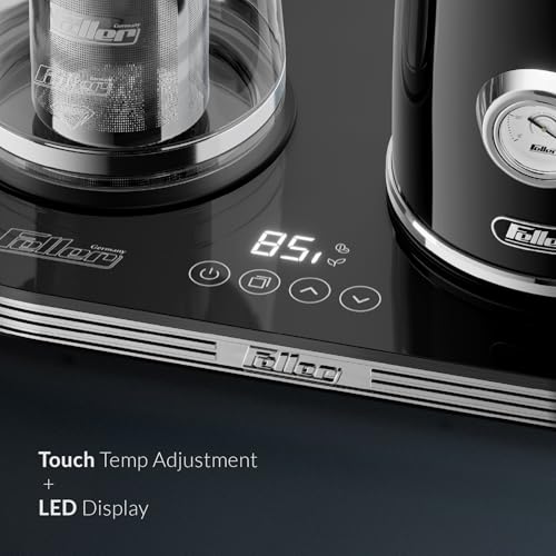 Feller Germany 2200 W 2-in-1 Retro Teamaker/Coffee Maker +1.7L Stainless Steel Electric Kettle with Strix, Adjustable Touch Teapot Temp+LED Display, TS490, 2Y Guarantee-UAE Version (Black)
