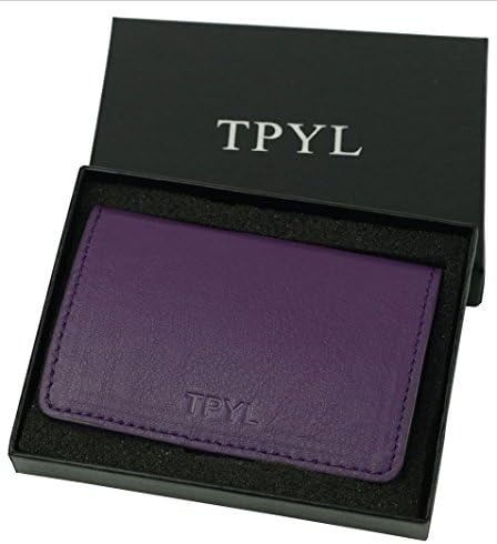 TPYL Luxurious Genuine Leather and Stainless Steel Business Card Cases Name Card Holders (Purple)