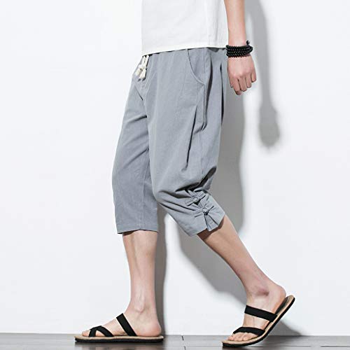 Allywit Mens Casual Summer Cotton Linen Elastic Waistband Beach Harem Baggy Lounge Pants Big and Tall Gray