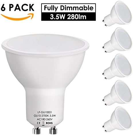 6 Pack of Energy Saving LED GU10 Bulbs Dimmable Spot Light, Equivalent of 40W Halogen Bulbs, 3.5W Dimmable 280lm Warm White 3000K 120° Beam Angle Led Light bulbs, Recessed & Track Lighting [Energy Class A++]