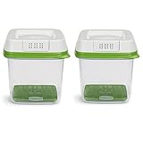 Rubbermaid FreshWorks Produce Saver Food Storage Container, Medium, 6.3 Cup, Green/ Set of 2
