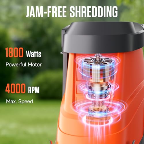 AIVOLT Electric Wood Chipper Shredder 15-Amp, 1.8" Cutting Capacity with 12 Gal Anti-Blowout Collection Bag, 2 Extra SK5 Blades, 18:1 Mulching Ratio for Yard Waste, Composting & Garden Cleanup
