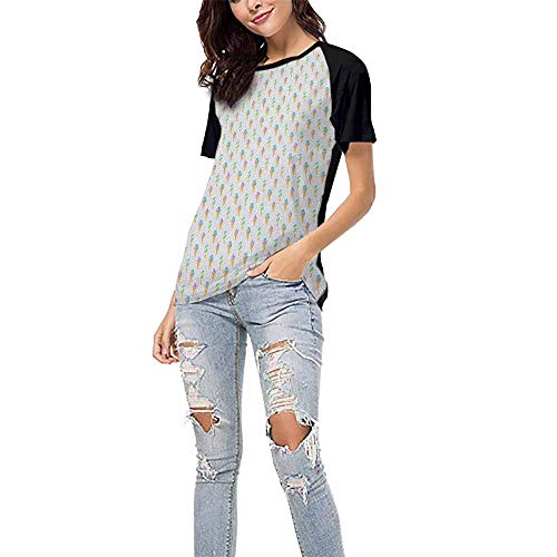 Ice Cream,Baseball Short Sleeve S-XXL(This is for Size Extra Large) Summer Ice Dessert Collection with Waffle Cones and Sundae Dairy Refreshment,Summer Casual O-Neck