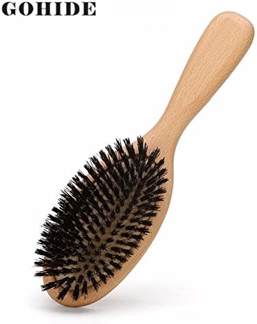 A Gohide Natural Boar Bristle Hair Brush Comb Massage Scalp Anti-static Hair Brush Beech Wooden Handle Hairdressing Barber Tool (For Men and Women) - Length 22.5cm, Width 6.5cm, Height 4.2cm XCX