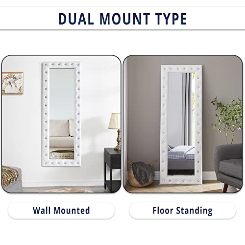 Crystal Tufted Floor Mirror Full Length, 63"LX22"W Wall Mirror Full Length, Standing Mirror Full