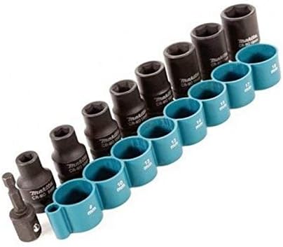 Makita B-54645 9 Piece Cr-Mo 1/2" Impact Socket Set including 1/4" Hex Adapter, Blue, SMALL - Image 3